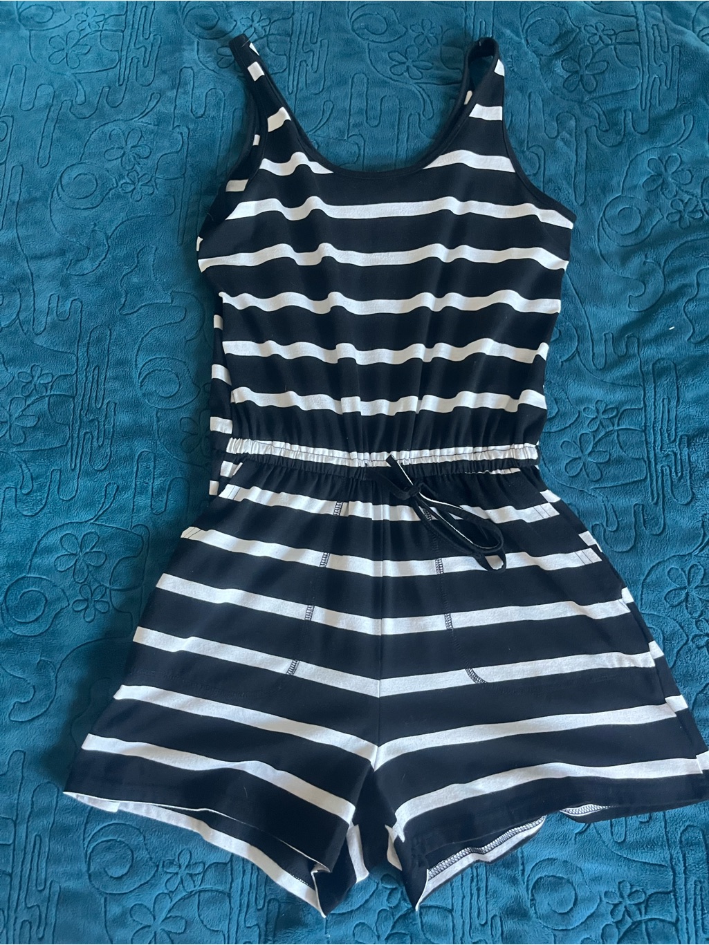 Reoria Black And White Striped Girls Romper